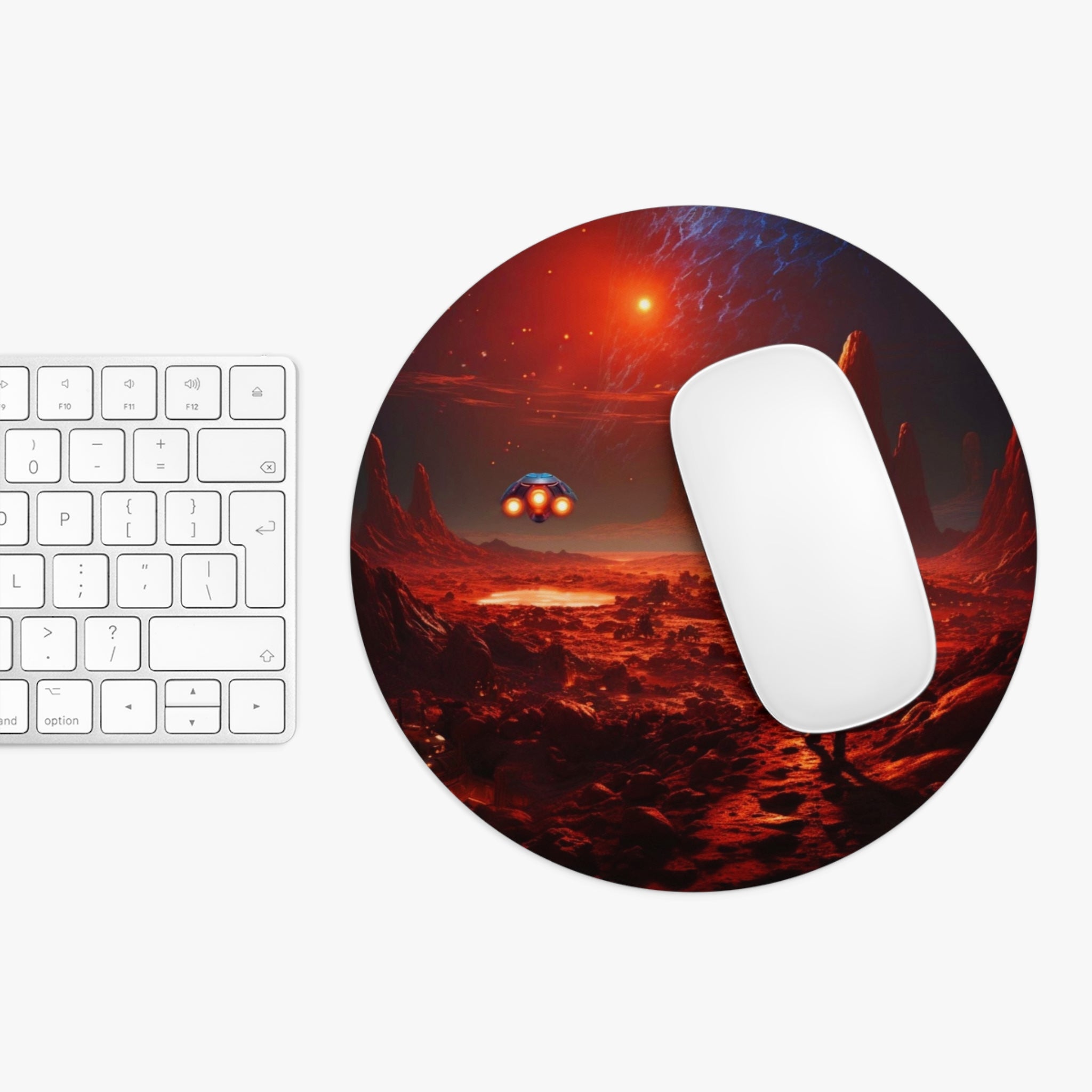 Round Mouse Pad, Red Horizon Mouse Pad - Zenith Aurora Accessories Collection