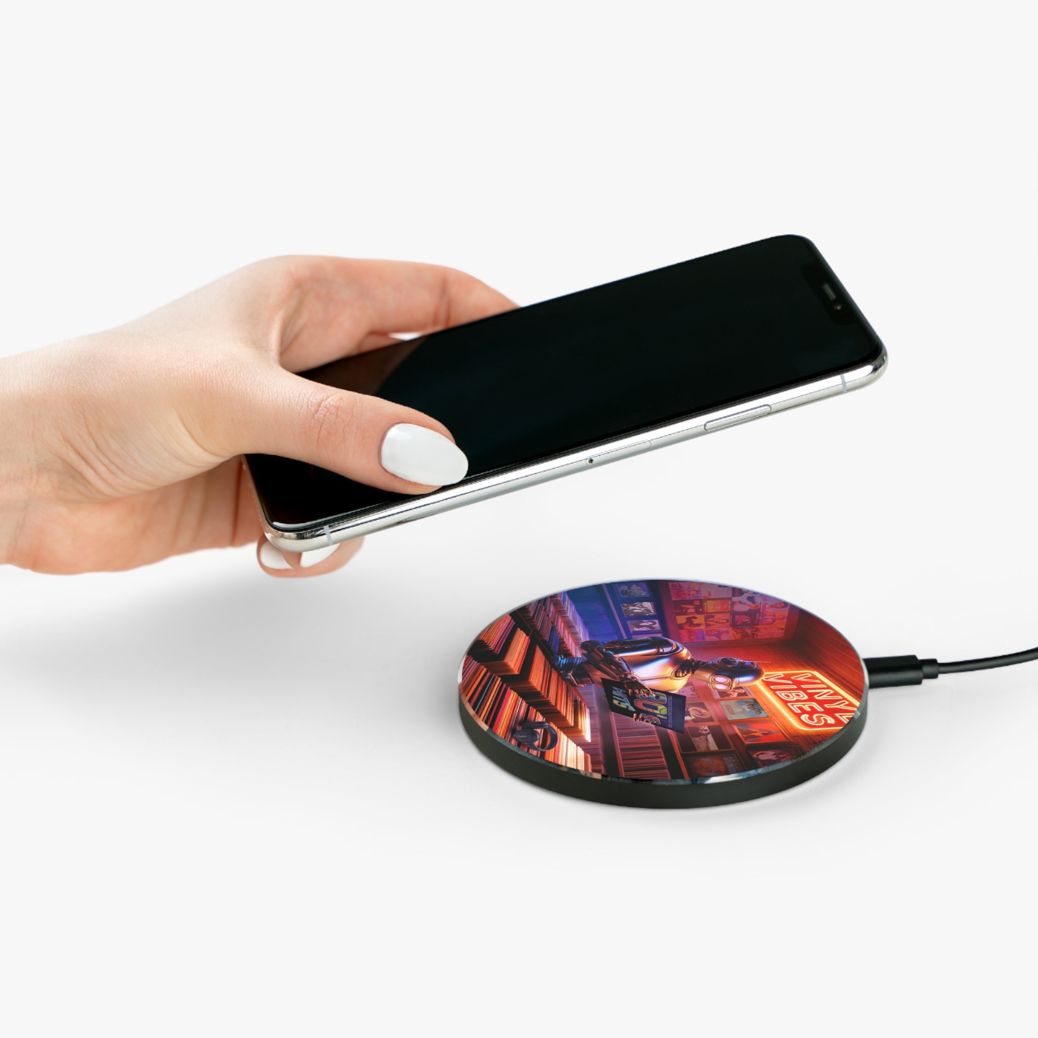 Wireless Charger, Reliable Durable, The ‘Vinyl Vibes’ phone Charger.