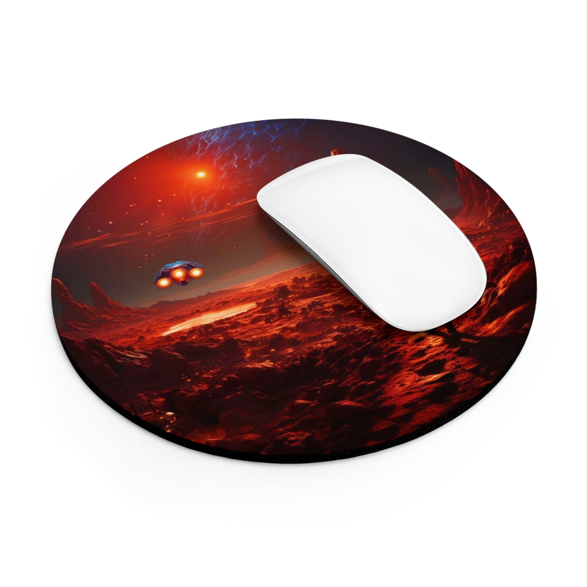 Round Mouse Pad, Red Horizon Mouse Pad - Zenith Aurora Accessories Collection