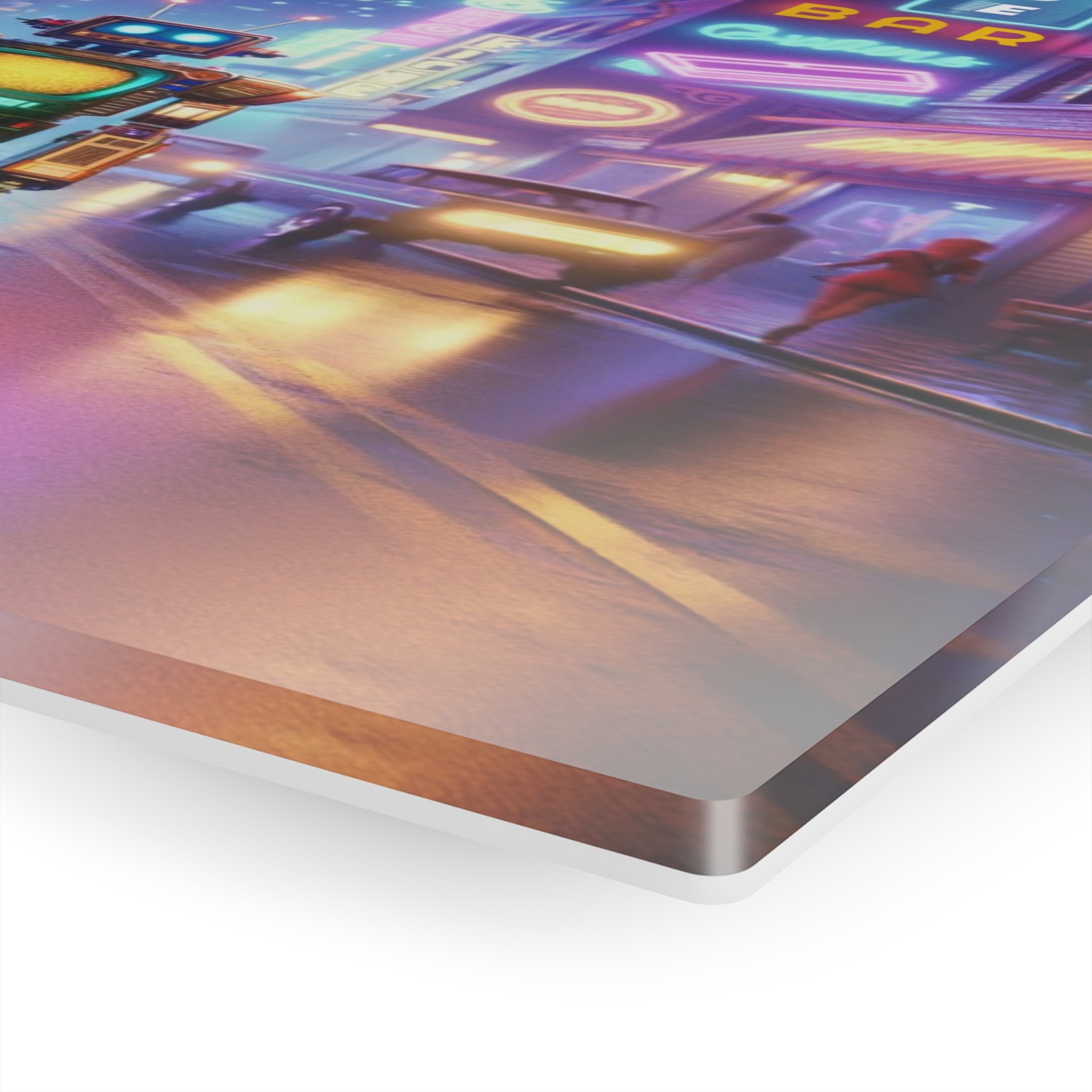 Acrylic Wall Art, "Nightscape City Bot Stroll" Neon Display 14”x11”