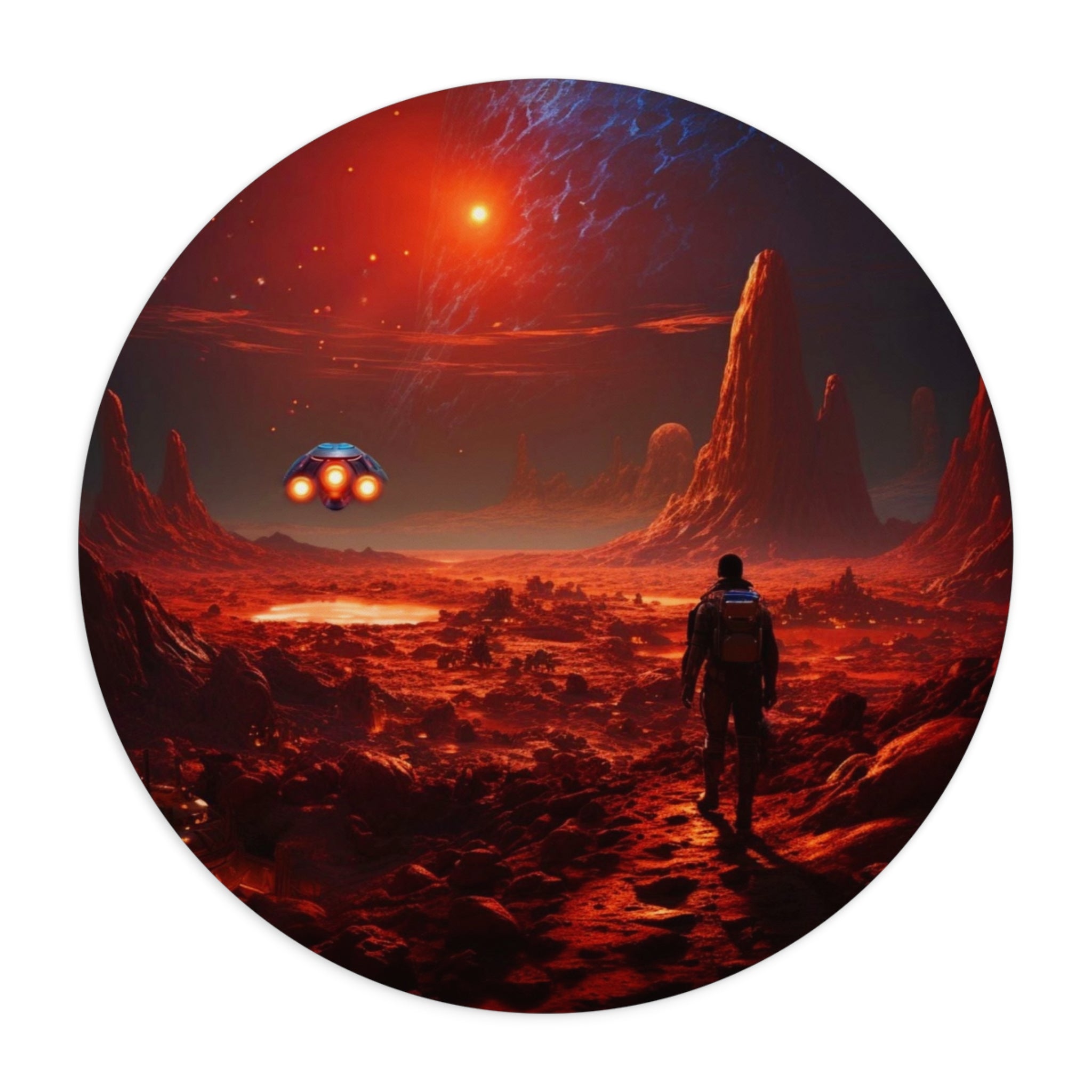 Round Mouse Pad, Red Horizon Mouse Pad - Zenith Aurora Accessories Collection