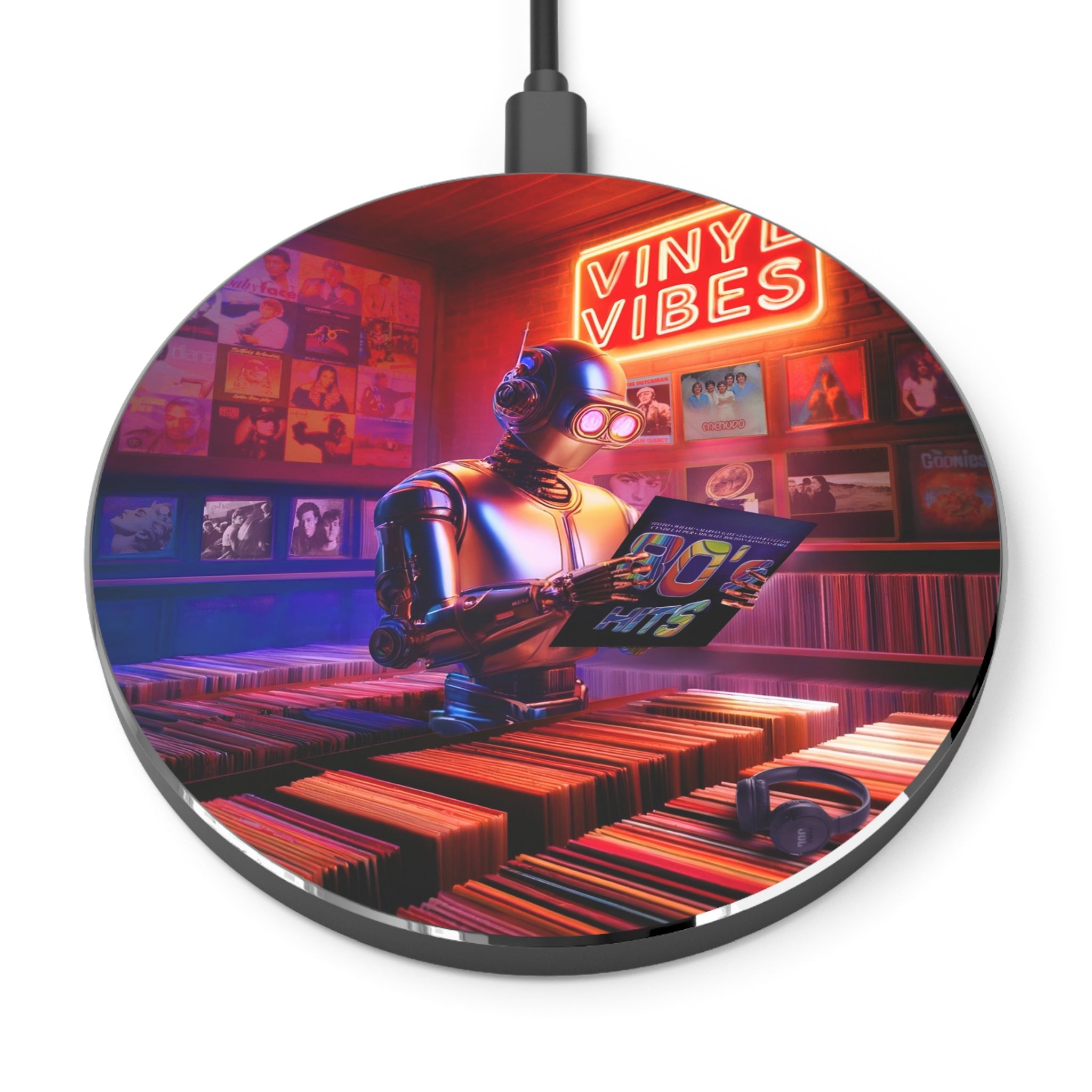 Wireless Charger, Reliable Durable, The ‘Vinyl Vibes’ phone Charger.